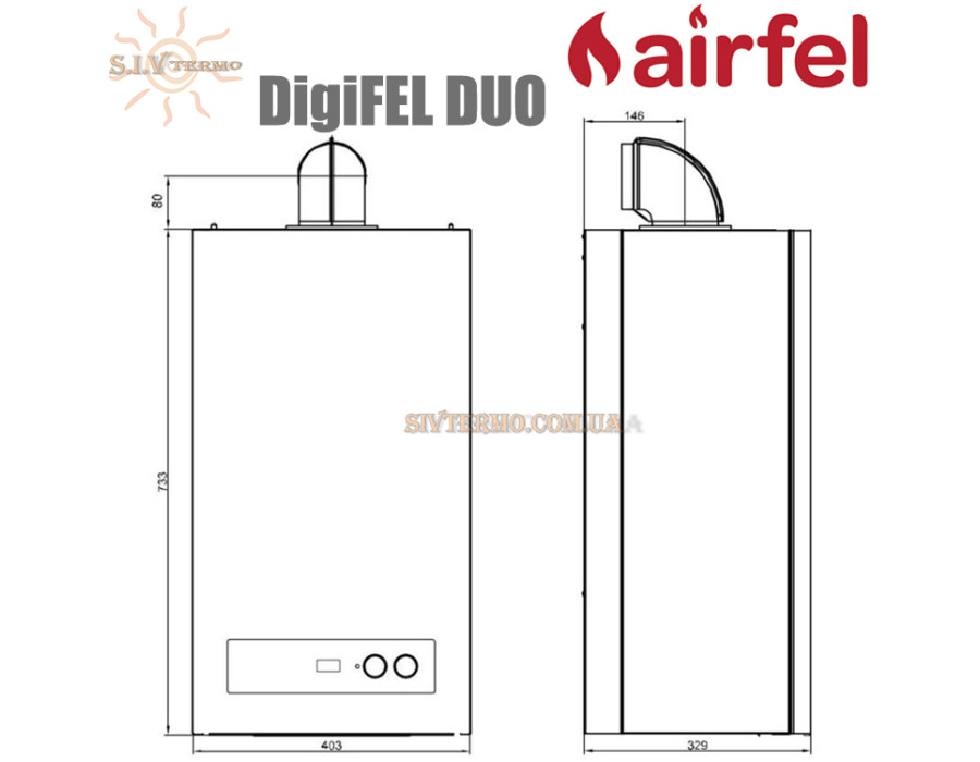Настінний газовий котел Airfel DigiFEL DUO 24 ☼ KM1-24CE ☼ Закрита камера згоряння ☼ Два роздільні теплообмінники ☼ Турція