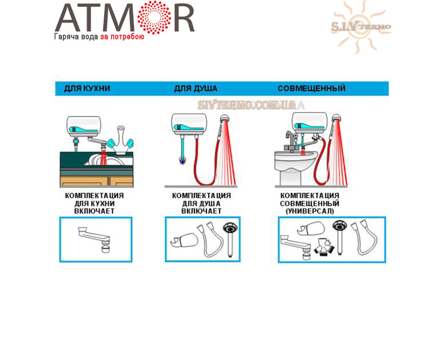 Проточный водонагреватель Atmor Basic 210 ✔︎ Мощность 5 кВт ✔︎ ТЭН 2 шт (2 кВт + 3 кВт) ✔︎ Комплектация Душ ✔︎ Производство Израиль-Китай