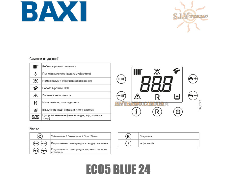Настінний котел BAXI ECO5 BLUE 24 кВт ✓ Два роздільні теплообмінники ✓ Два контури ✓ Відкрита камера згоряння ✓ Низькотемпературний ✓ II2H3P ✓ Рівень захисту від вологи IPX5D ✓ Італія