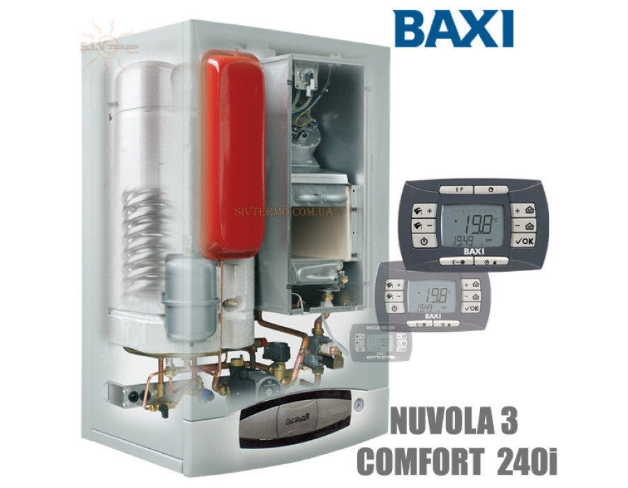 Настінний котел BAXI NUVOLA 3 COMFORT 280i ✓ Вбудований бойлер 60л ✓ Погодозалежна автоматика ✓ Відкрита камера згорання ✓ Італія
