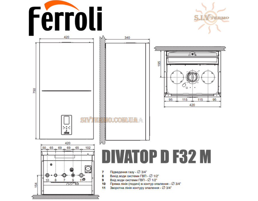 Настенный газовый котел Ferroli DIVATOP D F32 M ☼ Закрытая камера сгорания ☼ Сенсорная панель ☼ Два раздельных теплообменника ☼ Италия