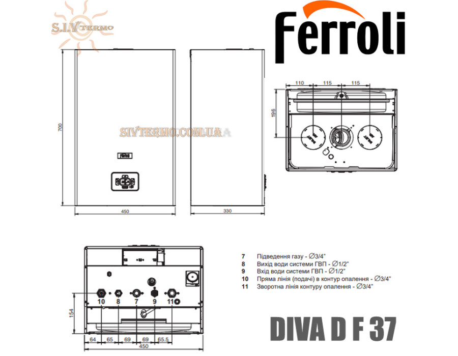 Настенный газовый котел Ferroli Diva D F 37 ☼ Закрытая камера сгорания ☼ ECO/COMFORT ☼ Два раздельных теплообменника ☼ Италия