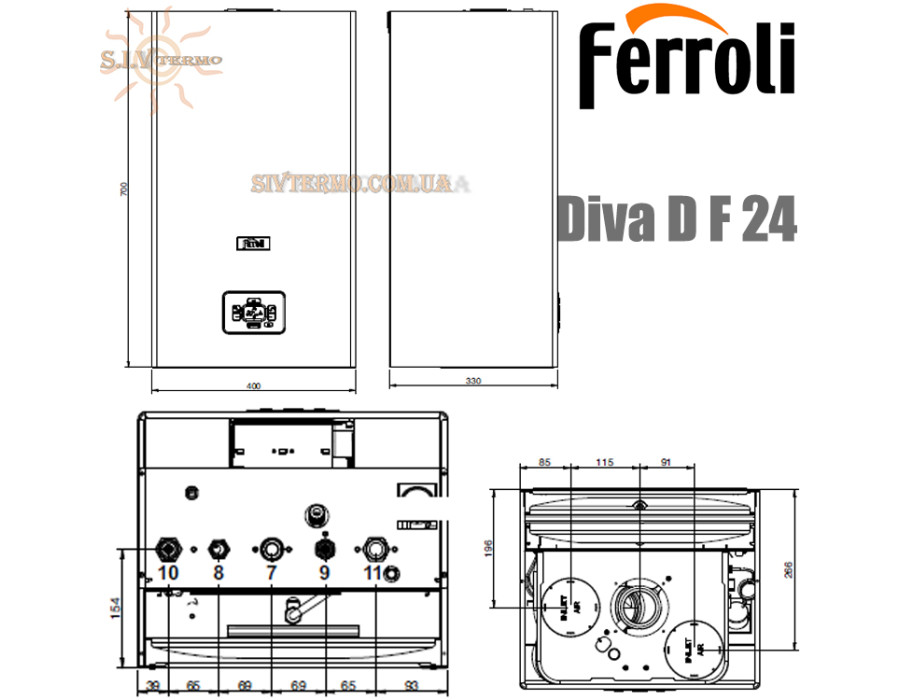 Настенный газовый котел Ferroli Diva D F 24 ☼ Закрытая камера сгорания ☼ ECO/COMFORT ☼ Два раздельных теплообменника ☼ Италия