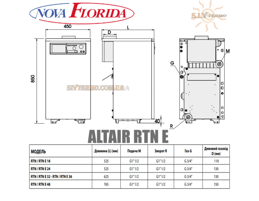 Котел газовый Nova Florida ALTAIR RTN E 24 ✓ Одноконтурный ✓ Электронный розжиг ✓ Открытая камера сгорания ✓ Италия