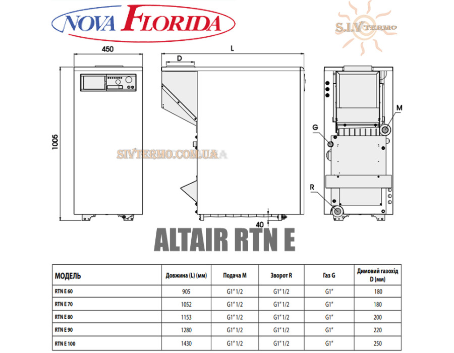 Котел газовый Nova Florida ALTAIR RTN E 100 ✓ Одноконтурный ✓ Электронный розжиг ✓ Открытая камера сгорания ✓ Италия
