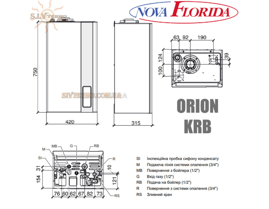 Настенный котел Nova Florida ORION CONDENSING KRB ✓ 24 кВт ✓ Теплообменник из нержавеющей стали и технополимеров ✓ Одноконтурный ✓ Конденсационный 1:9 ✓ Италия 