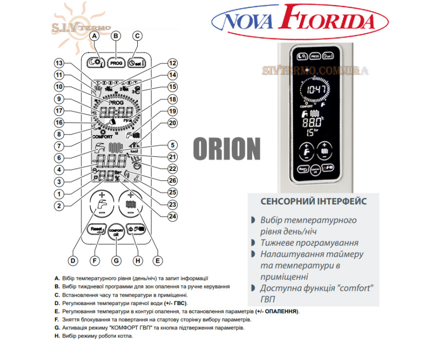 Настенный газовый котел Nova Florida ORION CTFS 24 ☼ Закрытая камера сгорания ☼ Сенсорный дисплей ☼ Функция comfort ☼ Италия