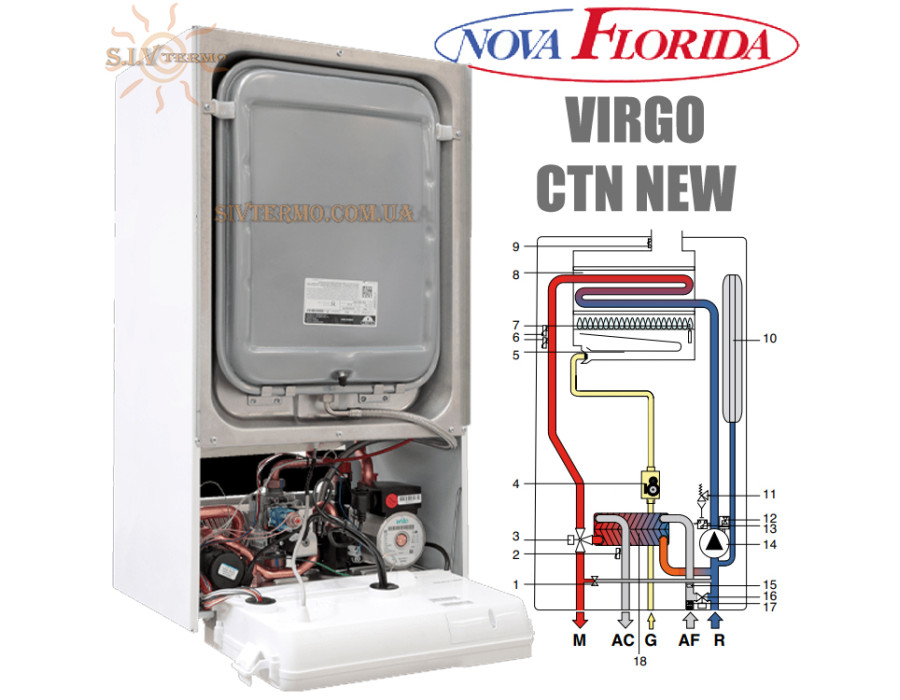 Настенный газовый котел Nova Florida VIRGO CTN 24 NEW ☼ Открытая камера сгорания ☼ Touch screen ☼ Два раздельных теплообменника ☼ Италия