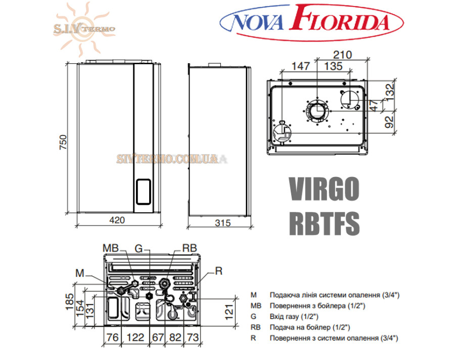 Настенный газовый котел Nova Florida VIRGO RBTFS 24 ☼ Закрытая камера сгорания ☼ Сенсорное управление ☼ 3-ходовой клапан ☼ Одноконтурный ☼ Италия