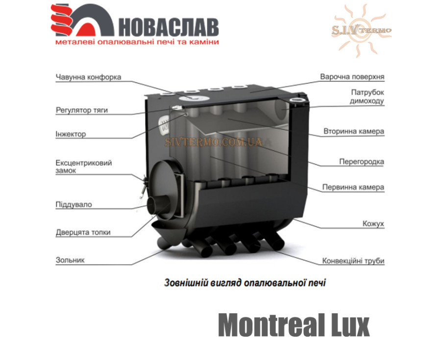 Канадська піч Новаслав Montreal lux ✓ Тип 02 ✓ Булер'ян ✓ Час роботи до 6-8 годин ✓ Кількість повітряних труб 9 штук ✓ Україна