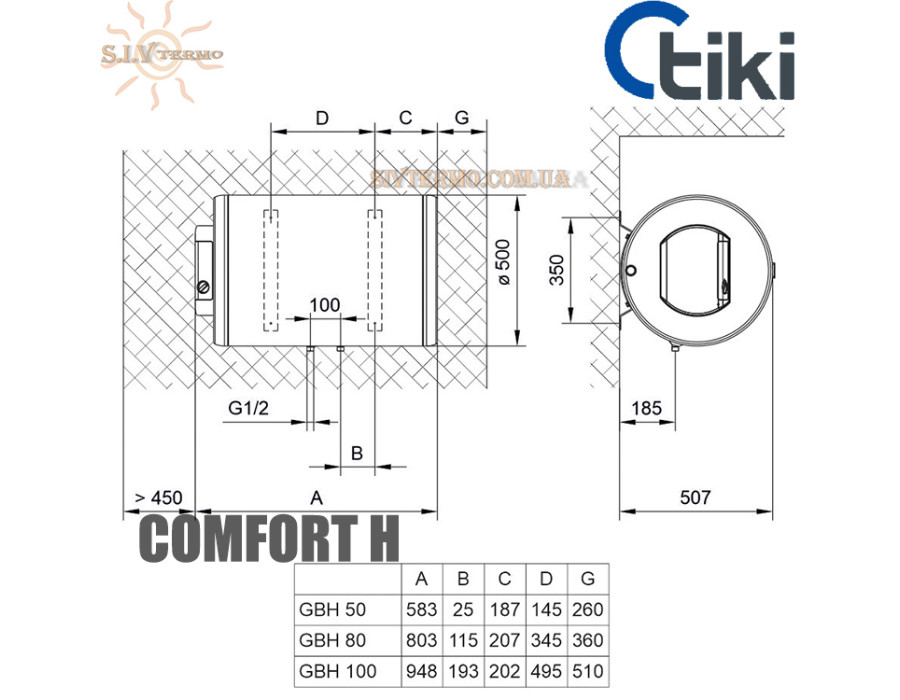 Бойлер Тики ☼  Comfort H 50 V9 ☼ Объем 47 литров ☼ Сухой ТЭН ☼ Горизонтальный монтаж ☼ 2000 Вт ☼ Сербия