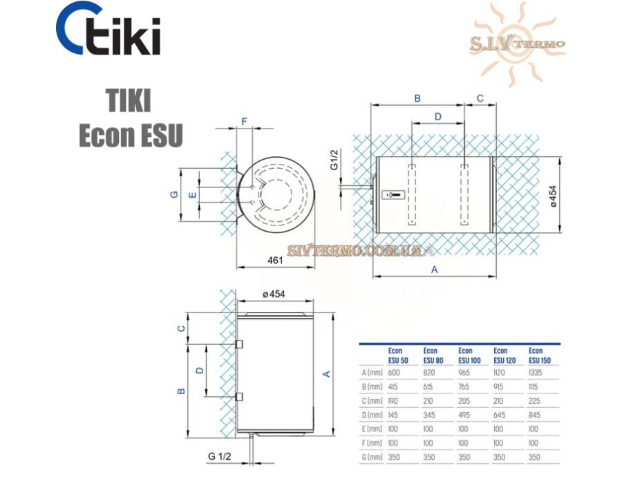 Бойлер Тікі ☼ Econ ESU 100 ☼ Об'єм 96,1 літрів ☼ Сухий ТЕН ☼ Універсальний монтаж ☼ 2000 Вт ☼ Аналог Gorenje GBFU 100 SIM V9 ☼ Сербія