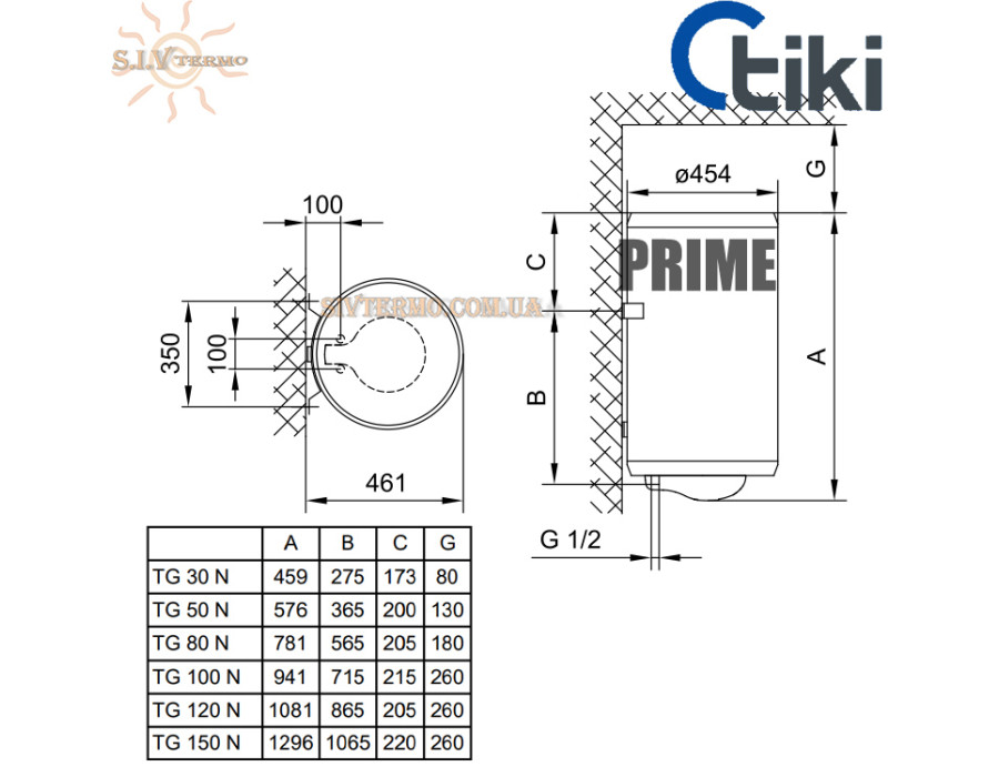 Бойлер Тики Prime 100 ☼ Скрытое управление ☼ Объем 93,4 литров ☼ Накопительный ☼ Навесной ☼ 2000 Вт ☼ Сербия