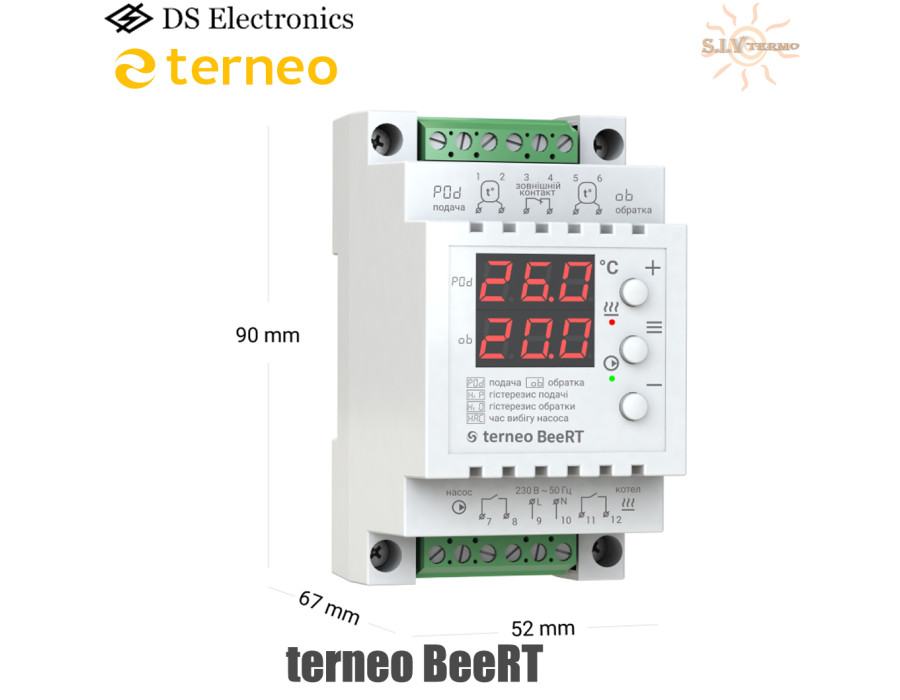 Terneo BeeRT ✔ Цифровой ✔ Для электрических котлов ✔ 2*16А ✔ На DIN-рейке ✔ Тернео Украина