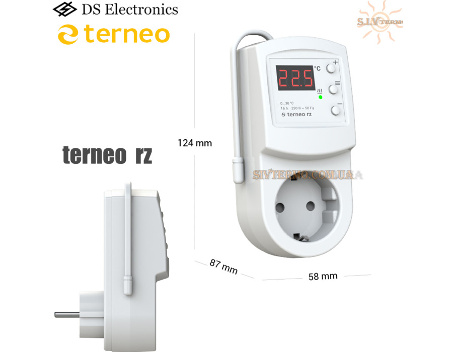 Terneo RZ ✔ Цифровой ✔ 16А ✔ Для электрических нагревателей ✔ Для инфракрасных панелей ✔ Для конвекторов ✔ Тернео Украина