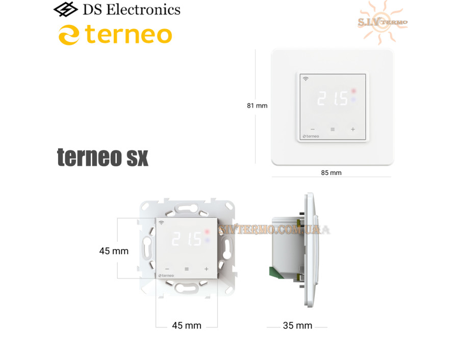 Terneo SX ✔ Wi-Fi-термостат ✔ Белая индикация ✔ Сенсорные кнопки ✔ Для теплого пола ✔ Для инфракрасных панелей ✔ Для конвекторов ✔ Белый ✔ Тернео Украина
