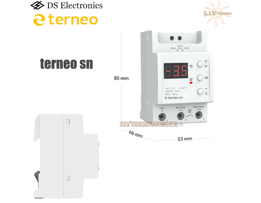 Terneo SN ✔ Цифровой ✔ 32А ✔ Для систем снеготаяния ✔ На DIN-рейке ✔ Тернео Украина