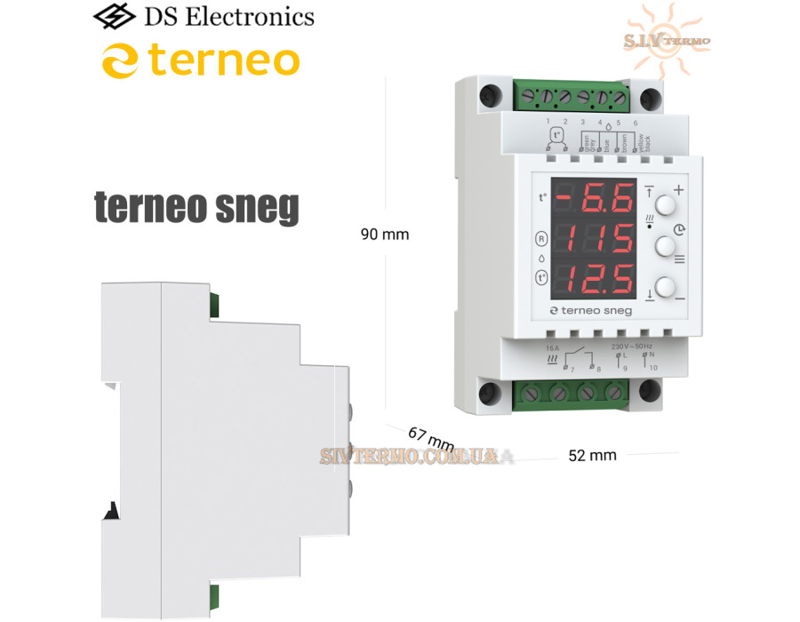 Terneo sneg ✔ Цифровой ✔ 16А ✔ Для систем снеготаяния ✔ На DIN-рейке ✔ Тернео Украина