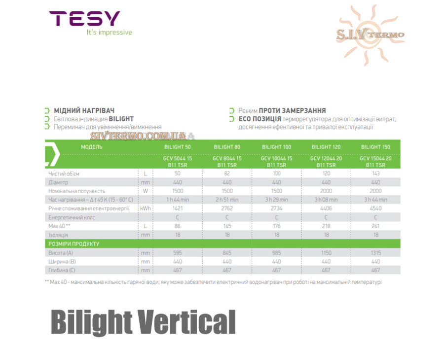 Бойлер TESY ☼ GCV 504415 B11 TSR ☼ Объем 50 литров ☼ Серия Bilight Vertical ☼ Накопительный ☼ Навесной ☼ 1500 Вт ☼ Болгария