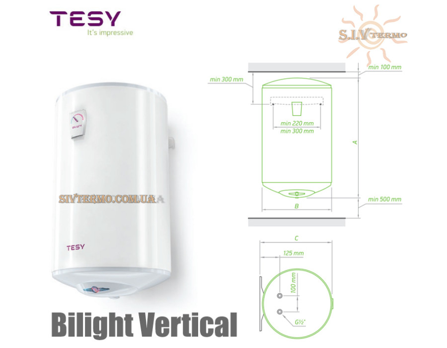 Бойлер TESY ☼ GCV 504415 B11 TSR ☼ Объем 50 литров ☼ Серия Bilight Vertical ☼ Накопительный ☼ Навесной ☼ 1500 Вт ☼ Болгария