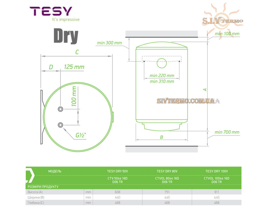 Бойлер TESY ☼ CTV 50 44 16D D06 TR ☼ Объем 50 литров ☼ Серия Dry ☼ Сухой ТЭН ☼ Вертикальный ☼ 1600 Вт ☼ Болгария