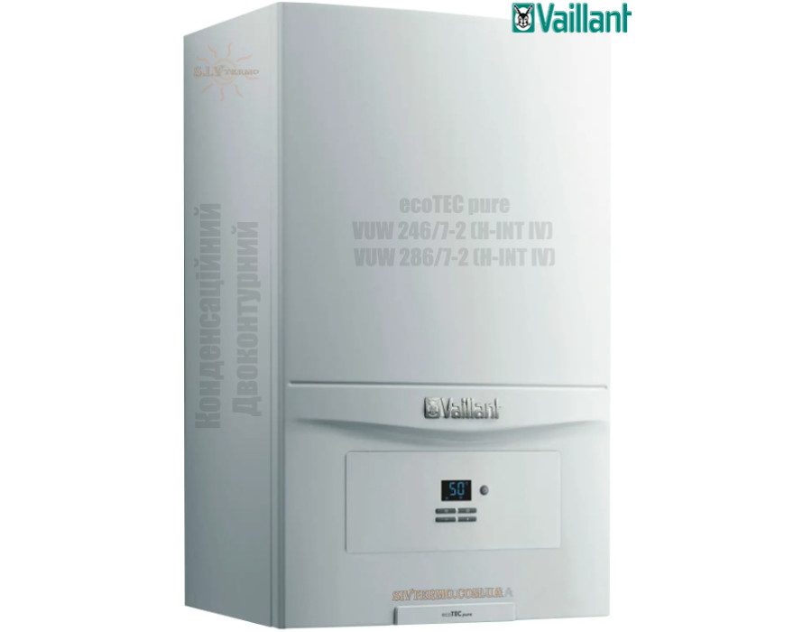 Настінний котел Vaillant ecoTEC ✓ Серія: Pure ✓ VUW 286/7-2 (H-INT IV) ✓ ГВП: 28,6 кВт ✓ Конденсаційний ✓ Модуляція роботи ✓ Два контури ✓ Німеччина