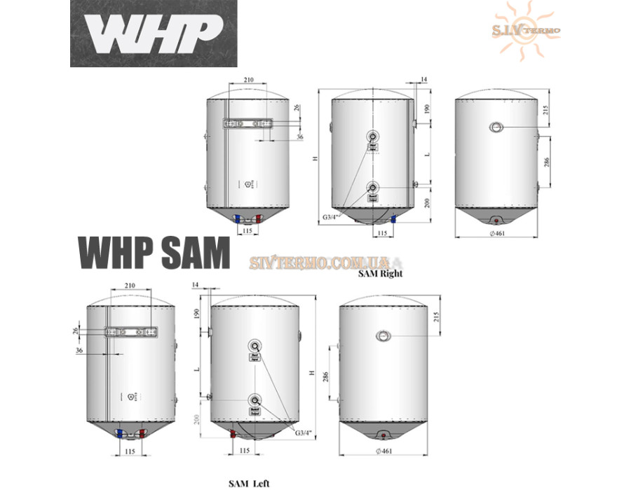 Бойлер косвенного нагрева NovaTec ☼ WHP-CB 80 ☼ Объем 80 литров ☼ Серия SAM ☼ Подключение слева ☼ Мощность: 2000 Вт ☼ Одесса - Украина