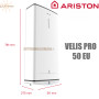 Бойлер Аристон ☼ VELIS PRO 50 EU ☼ 45 литров ☼ Эмалированый ТЭН ☼ Вертикальный/горизонтальный ☼ Плоский ☼ 3000 Вт ☼ Италия
