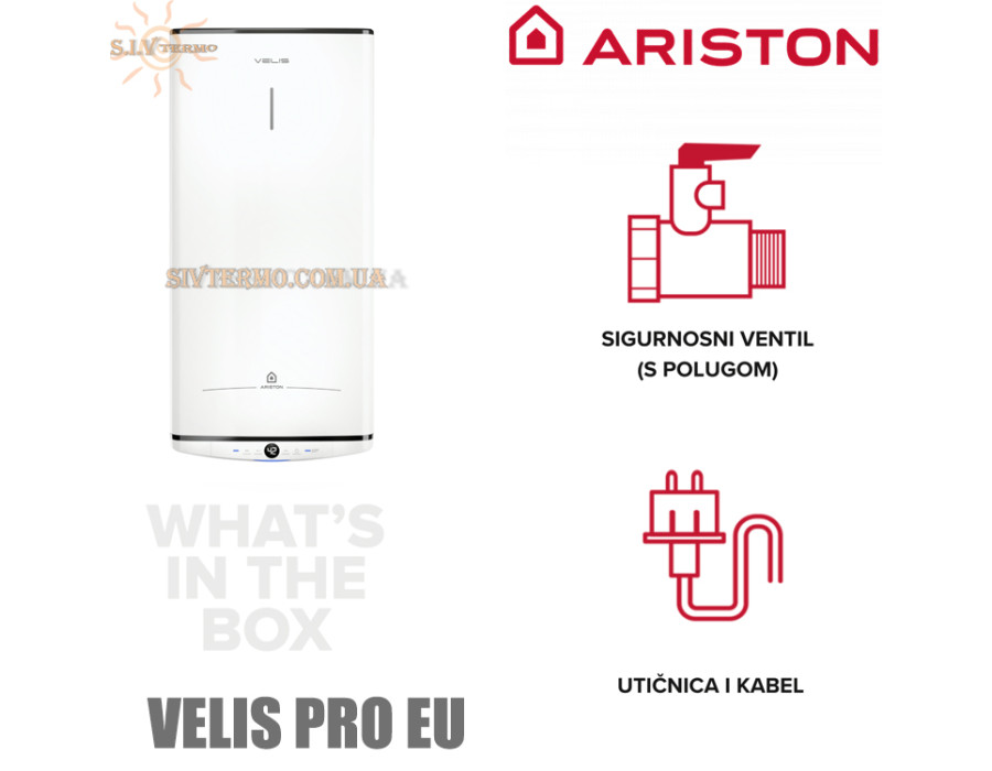 Бойлер Аристон ☼ VELIS PRO 100 EU ☼ 80 литров ☼  Эмалированый ТЭН ☼ Вертикальный/горизонтальный ☼ Плоский ☼ 3000 Вт ☼ Италия