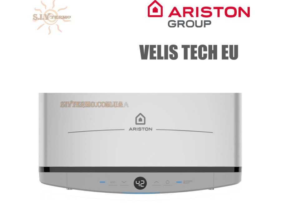 Бойлер Аристон ☼ VELIS TECH 50 EU ☼ 45 литров ☼ Эмалированый ТЭН ☼ Вертикальный/горизонтальный ☼ Плоский ☼ 3000 Вт ☼ Италия