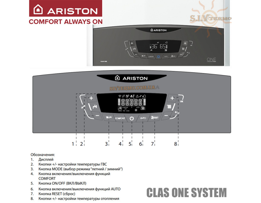 Настенный котел Ariston CLAS ONE SYSTEM 24 RDC ✓ Конденсационный ✓ Одноконтурный✓ Модуляция 1:7 ✓ Отопление 24 кВт ✓ Италия