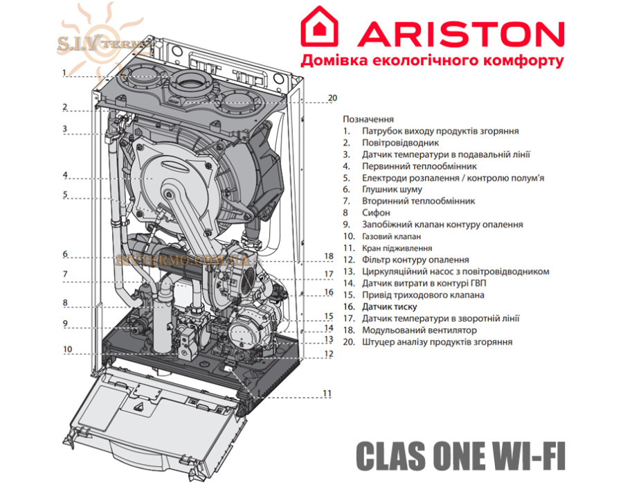 Настінний котел Ariston CLAS ONE 35 WI-FI ✓ Конденсаційний ✓ Двоконтурний ✓ Модуляція 1:8 ✓ Функції Auto, Comfort ✓ Італія