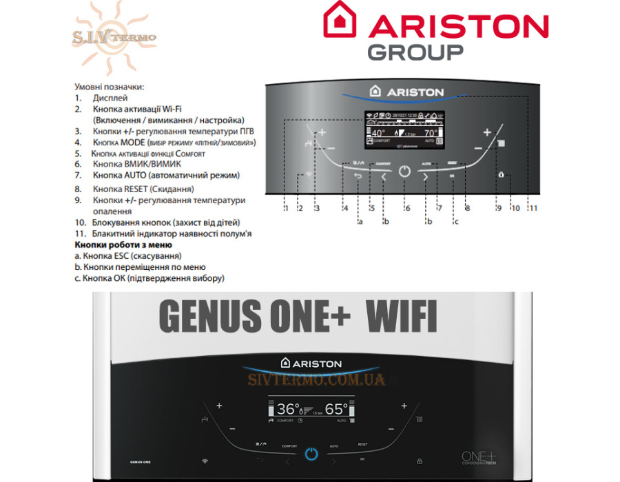 Настенный котел Ariston GENUS ONE+ WIFI 24 ✓ Конденсационный ✓ Двухконтурный ✓ Модуляция 1:10 ✓ Функции "АВТО", "КОМФОРТ" ✓ Италия