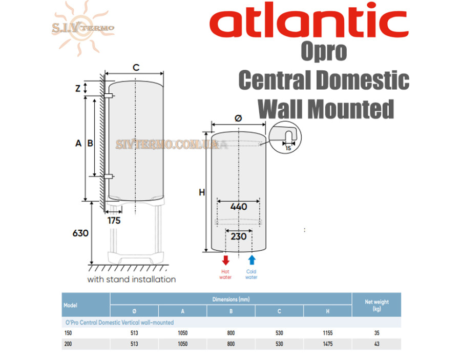 Бойлер Atlantic Opro Central Domestic Wall Mounted 150 ✓ ES-VM150ME-B (2200W) ✓ Обсяг 150 літрів ✓ Накопичувальний ✓ Навісний ✓ Єгипет - Україна