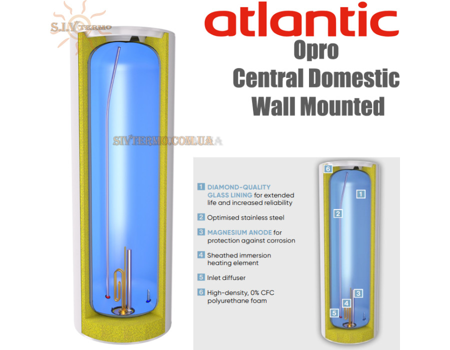 Бойлер Atlantic Opro Central Domestic Wall Mounted 150 ✓ ES-VM150ME-B (2200W) ✓ Обсяг 150 літрів ✓ Накопичувальний ✓ Навісний ✓ Єгипет - Україна