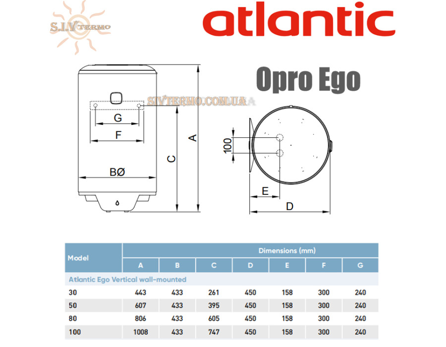 Бойлер Atlantic O'pro Ego ✓ Накопительный ✓ Объем бака 46,7 литров ✓ Мокрый ТЭН ✓ Круглый ✓ Вертикальный ✓ Одесса Украина