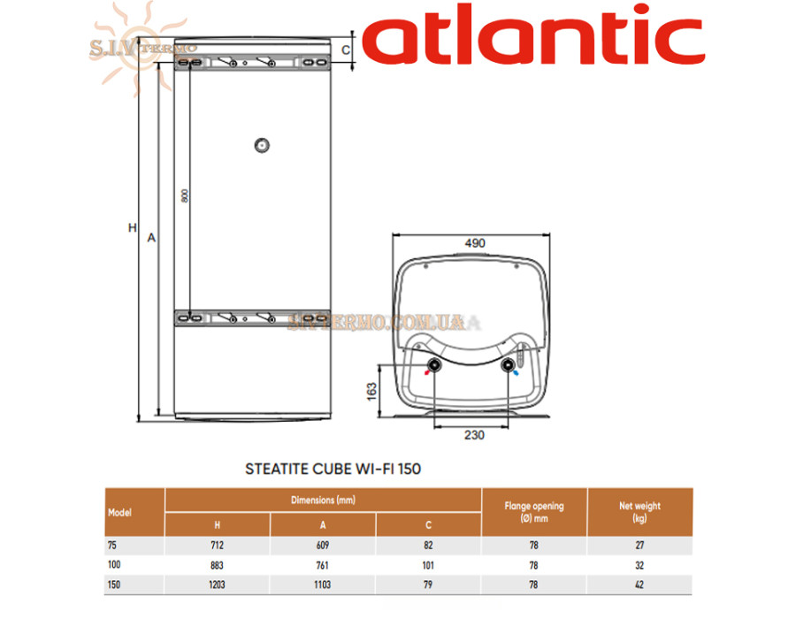 Бойлер Atlantic Steatite Cube WI-FI 150 ✓ ES-VM 150 S4 C2 WD ✓ 2400W ✓ Объем 150 литров ✓ Вертикальная установка ✓ Египет - Украина