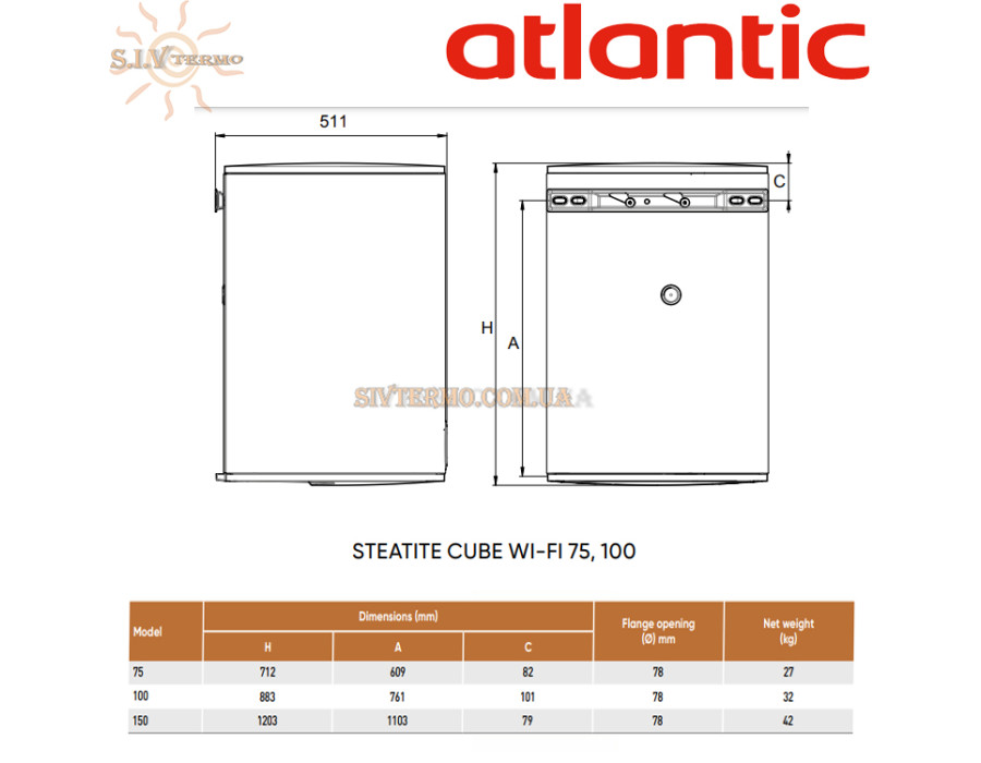 Бойлер Atlantic Steatite Cube WI-FI 100 ✓ ES-VM 100 S4 C2 WD ✓ 2400W ✓ Объем 100 литров ✓ Вертикальная установка ✓ Египет - Украина