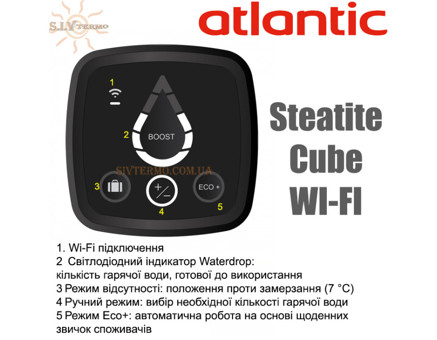 Бойлер Atlantic Steatite Cube WI-FI 100 ✓ ES-VM 100 S4 C2 WD ✓ 2400W ✓ Объем 100 литров ✓ Вертикальная установка ✓ Египет - Украина