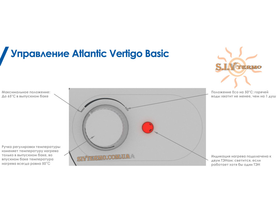 Бойлер Atlantic Vertigo Basic 80 ES-VM0652F220F-B ✓ 2 мідних ТЕНа ✓ Накопичувальний ✓ Навісний ✓ Україна