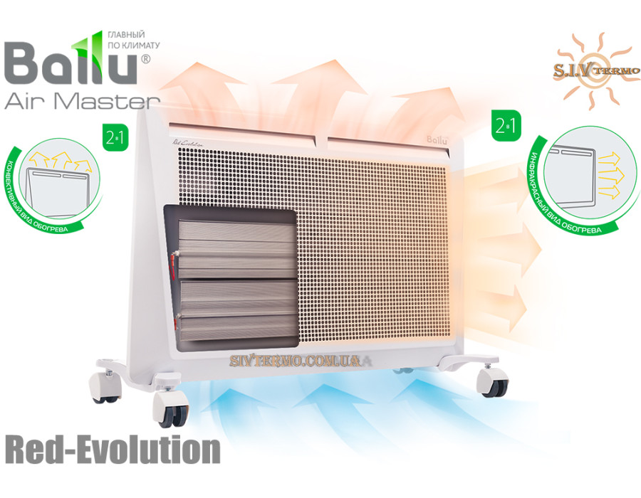 Електричний конвектор Ballu BIHP/R-2000 ✓ 2000 Ват ✓ Red Evolution ✓ Ніжки і кронштейн в комплекті ✓ Площа обігріву до 20 м.кв. 
