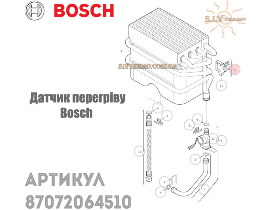 Датчик перегрева для газовой колонки ✓ Bosch ✓ Therm 2000 O, Therm 4000 S, Therm 4000 T4004, Therm 4200, Therm 6000 O ✓ 87072064510 ✓ Запасные части ✓ Германия
