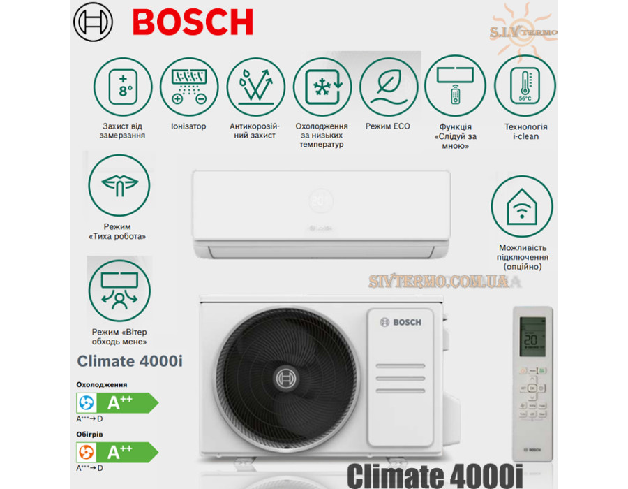Инверторный кондиционер Bosch √ Climate CL4000i-Set 35 WE √ Режим работы – 21°C + 50°С √ Самодиагностика √ Германия – Китай