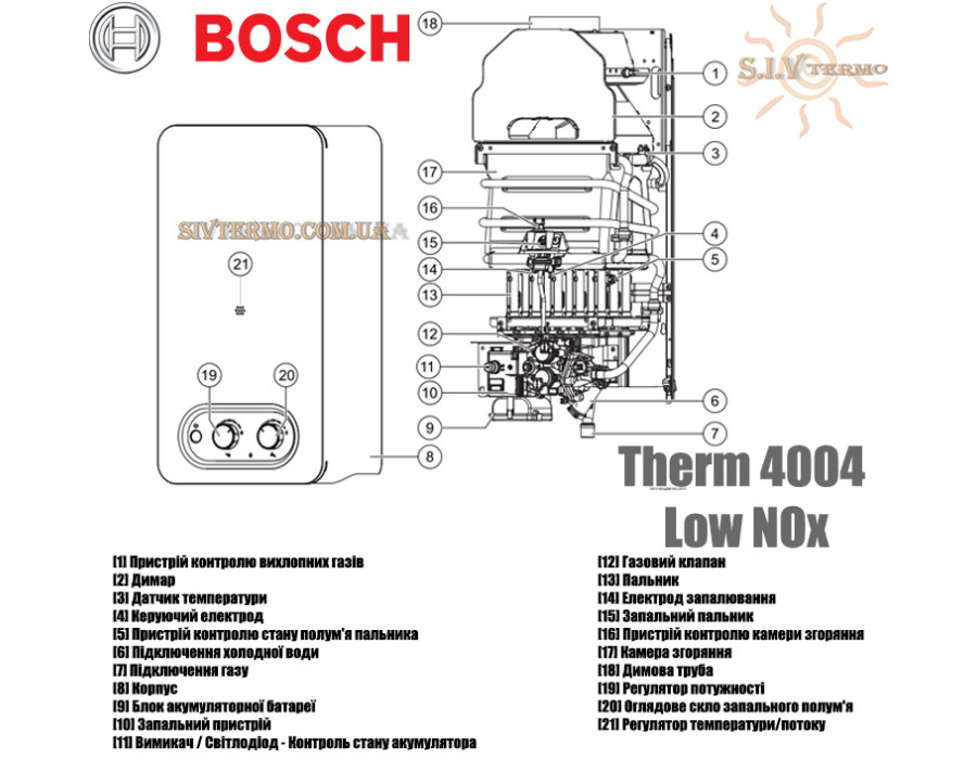 Газовый проточный водонагреватель BOSCH Therm 4004 Low NOx ✓ 7736506610 ✓ С модуляцией ✓ Технология Low NOx ✓ Португалия