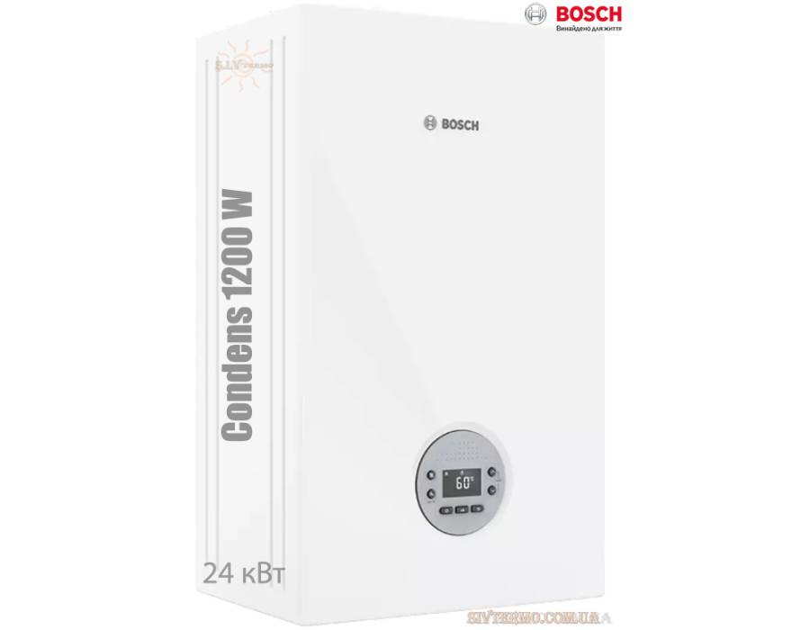 Настінний котел Bosch Condens 1200 W ✓ Модуляція 1:5 ✓ Опалення 24 кВт ✓ ГВП 24 кВт ✓ Двоконтурний ✓ Конденсаційний ✓ Туреччина - Німеччина