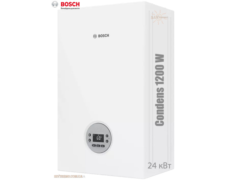 Настінний котел Bosch Condens 1200 W ✓ Модуляція 1:5 ✓ Опалення 24 кВт ✓ ГВП 24 кВт ✓ Двоконтурний ✓ Конденсаційний ✓ Туреччина - Німеччина
