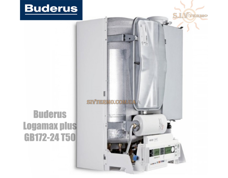 Настенный котел Buderus Logamax plus GB172-24T50 ✓ Цвет белый ✓ Модуляция 1:8 ✓ Отопление 24 кВт ✓ до 16,5 л/мин ✓ Двухконтурный ✓ Конденсационный 