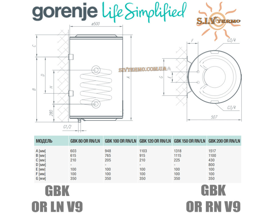 Водонагрівач непрямого нагріву Горіння ☼ GBK 200 OR LNV9 ☼ Об'єм 200 літрів ☼ Сухий ТЕН ☼ Підключення зліва ☼ 2000 Вт ☼ Сербія