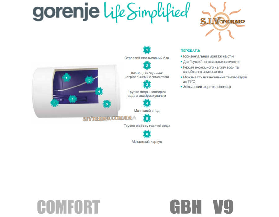 Бойлер Горение ☼ GBР 50 V9 ☼ Объем 50 литров ☼ Сухой ТЭН ☼ Горизонтальный монтаж ☼ 2000 Вт ☼ Сербия