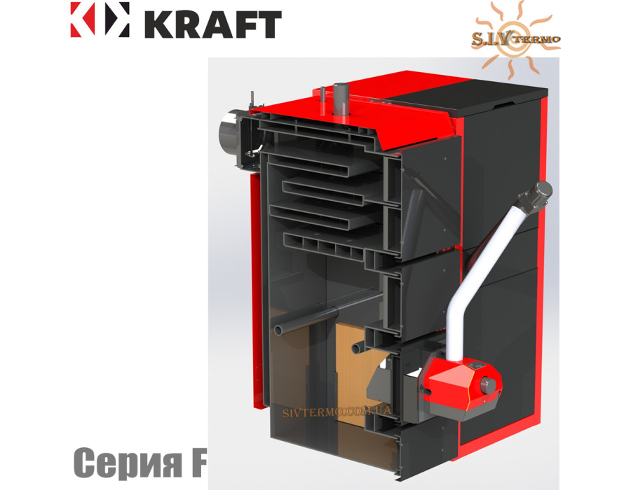Твердопаливний котел KRAFT 40 кВт ✓ Серія F ✓ Робота на пелетах ✓ Пальник факельного типу ✓ Можна топити: дровами, брикетом або вугіллям ✓ Чернігів